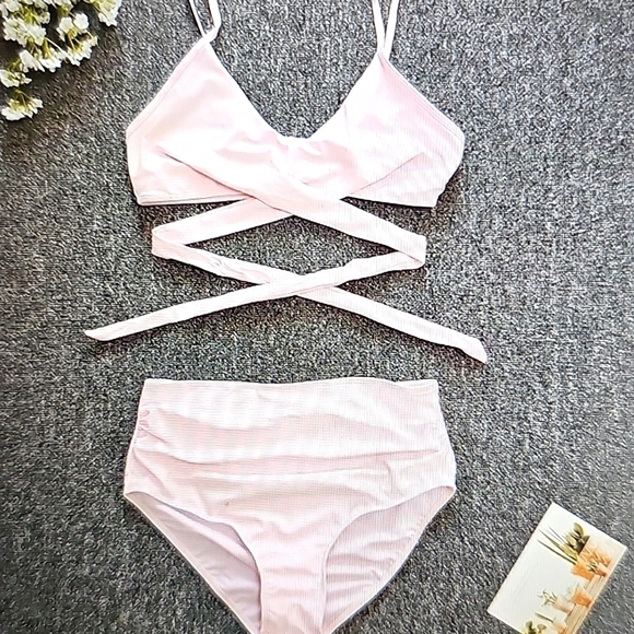 NWT High-Waisted Tummy Control 2 piece Bikini Set Pink 2XL - Picture 4 of 8